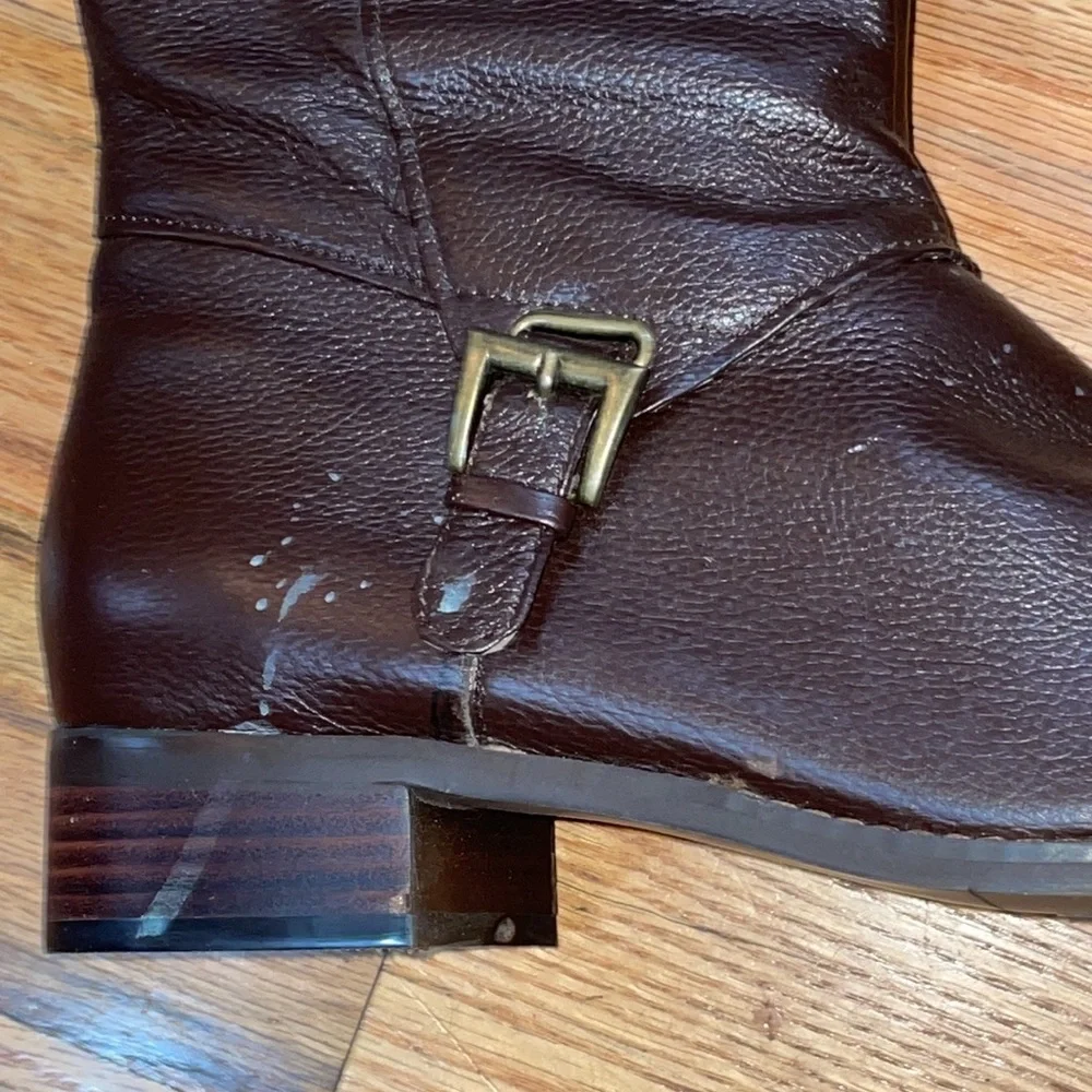 NEW Flat Genuine LEATHER KNEE HIGH WIDE CALF PLUS BOOTS Brown 10